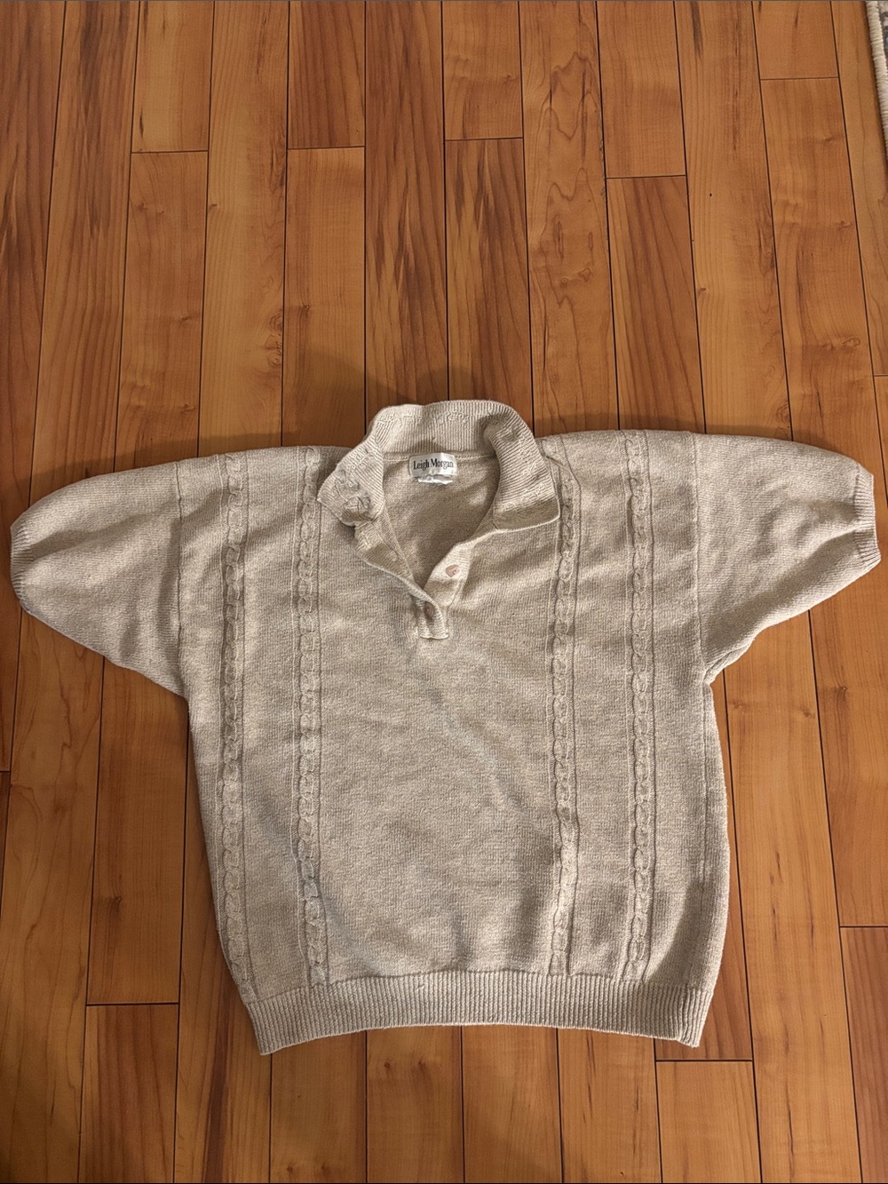 Vintage Leigh Morgan Linen Cotton Cable Knit Polo Sweater M
